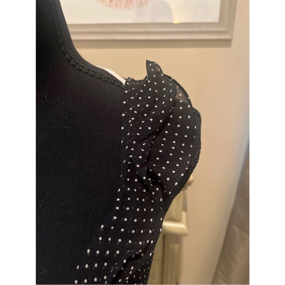 VTG Ralph Lauren Silk Black and White Polka Dot Ruffle Sleeveless Blouse - Picture 9 of 10